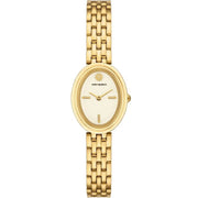 Tory Burch Oval White Dial Gold Steel Strap Watch for Women - TBW6032