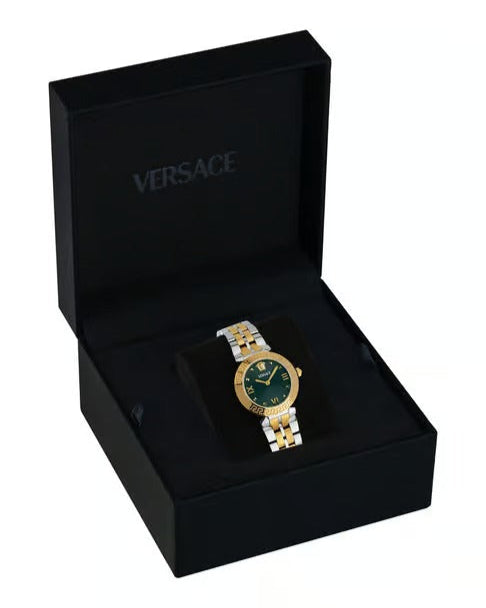  Shop Authentic Versace Daphnis Quartz Green Dial Two Tone Steel Strap Watch for Women - VEOCA0424 - Luxxuri