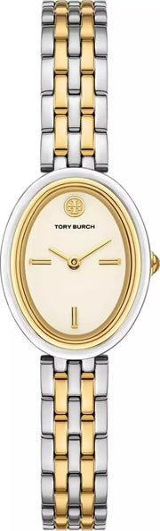 Tory Burch Oval White Dial Two Tone Steel Strap Watch for Women - TBW6033