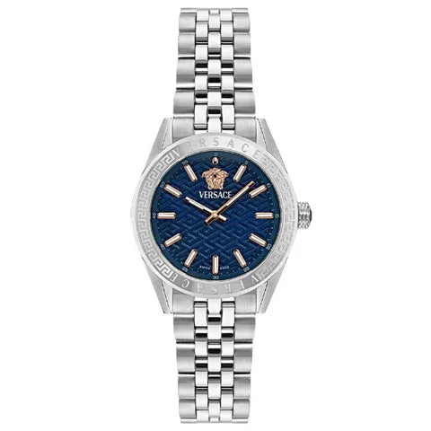  Shop Authentic Versace V-Code Analog Blue Dial Silver Steel Strap Watch for Women - VE8I00324 - Luxxuri