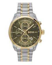 Hugo Boss Grand Prix Chronograph Green Dial Two Tone Steel Strap Watch for Men - 1514227