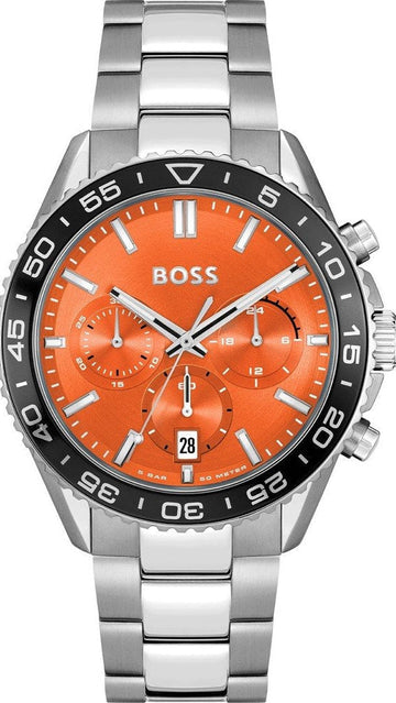 Hugo Boss Runner Chronograph Orange Dial Silver Steel Strap Watch for Men - 1514162