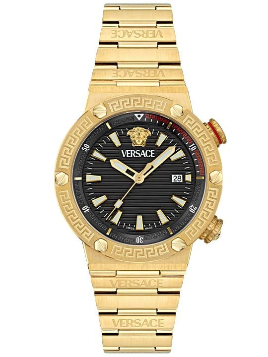  Shop Authentic Versace Greca Logo Quartz Black Dial Gold Steel Strap Watch for Men - VE8G00624 - Luxxuri