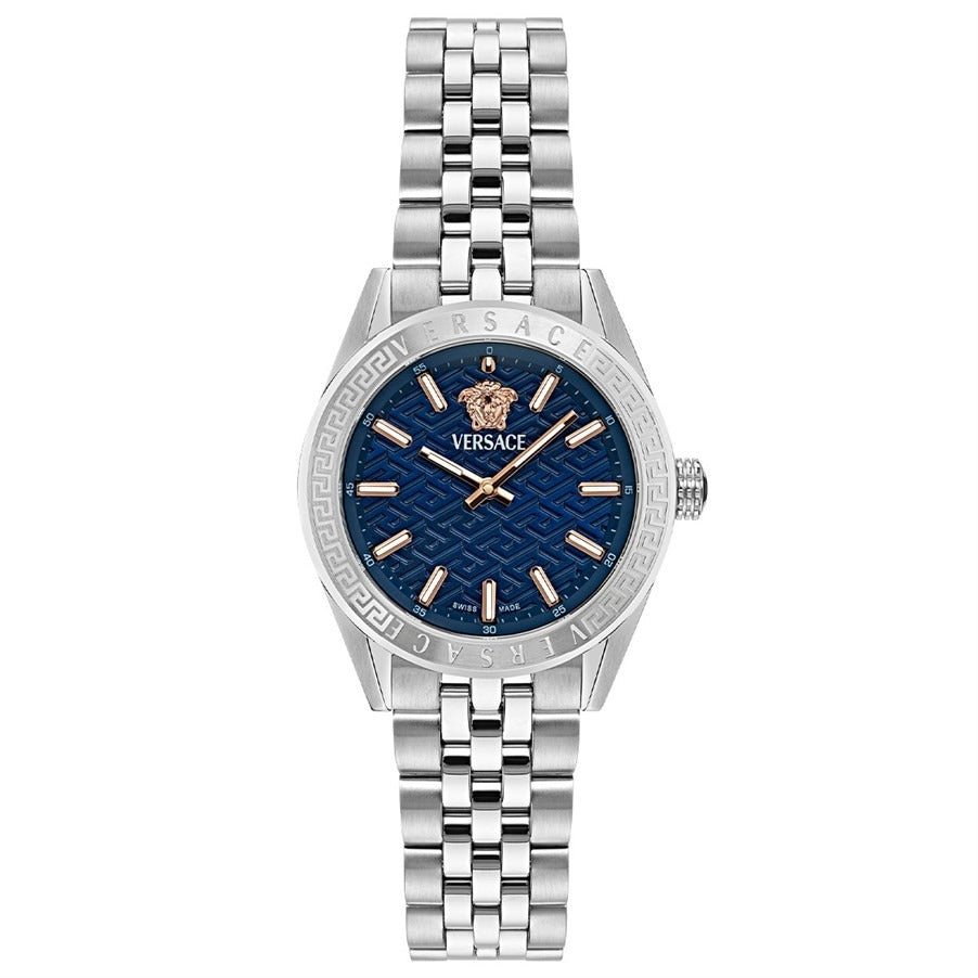  Shop Authentic Versace V-Code Analog Blue Dial Silver Steel Strap Watch for Women - VE8I00324 - Luxxuri