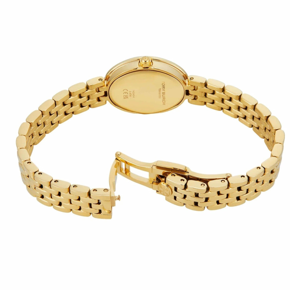 Tory Burch Oval White Dial Gold Steel Strap Watch for Women - TBW6032