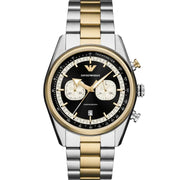Emporio Armani Racer Chronograph Black Dial Two Tone Steel Strap Watch for Men - AR11678