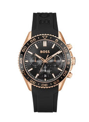 Hugo Boss Runner Chronograph Black Dial Black Silicone Strap Watch for Men - 1514168
