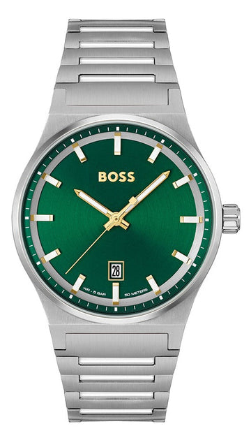 Hugo Boss Candor Green Dial Silver Steel Strap Watch for Men - 1514079
