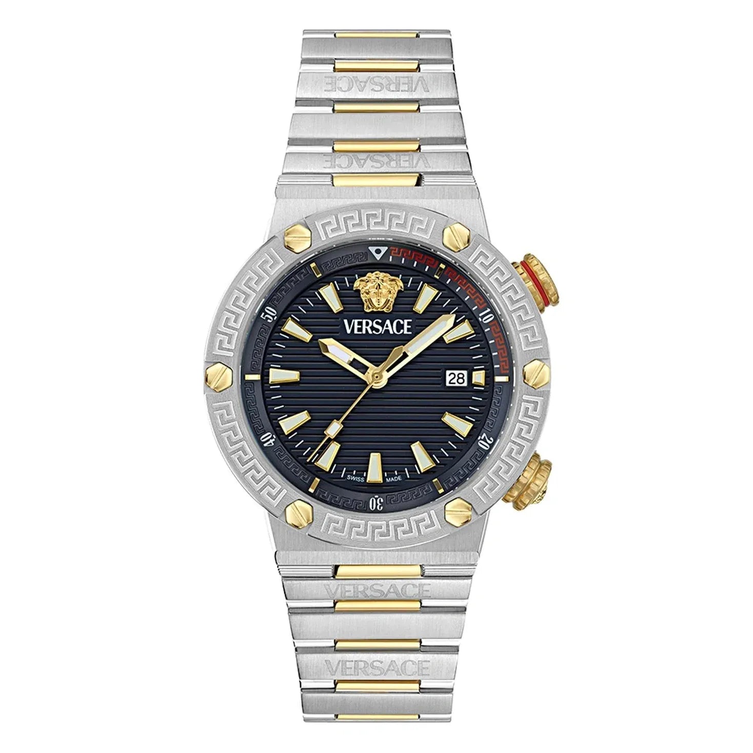  Shop Authentic Versace Greca Logo Diver Quartz Black Dial Two Tone Steel Strap Watch for Men - VE8G00424 - Luxxuri