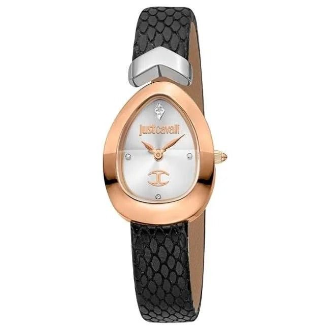 Just Cavalli Diversa Snake Silver Dial Black Leather Strap Watch for Women - JC1L321L0065
