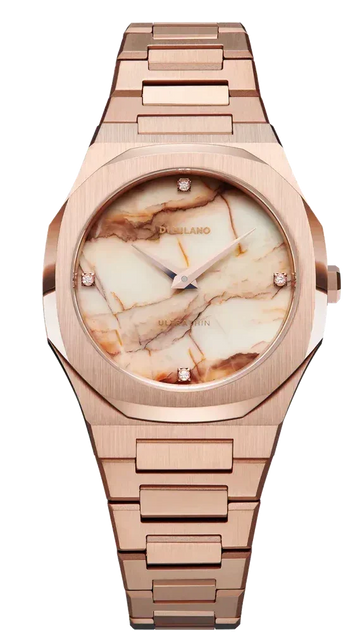 D1 Milano Ultra Thin Marble Dial Rose Gold Steel Strap Watch for Women - D1-UTBL14
