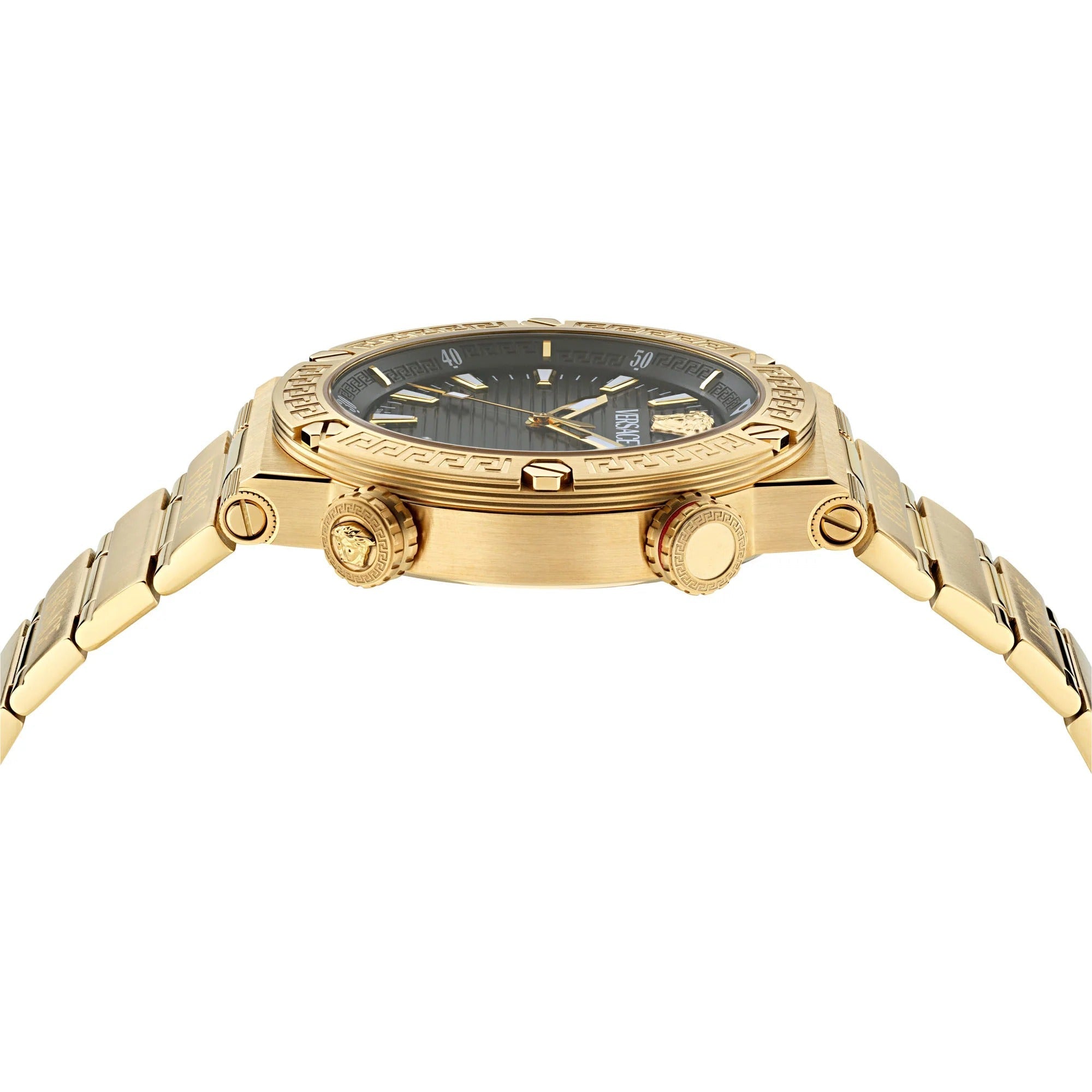  Shop Authentic Versace Greca Logo Quartz Black Dial Gold Steel Strap Watch for Men - VE8G00624 - Luxxuri