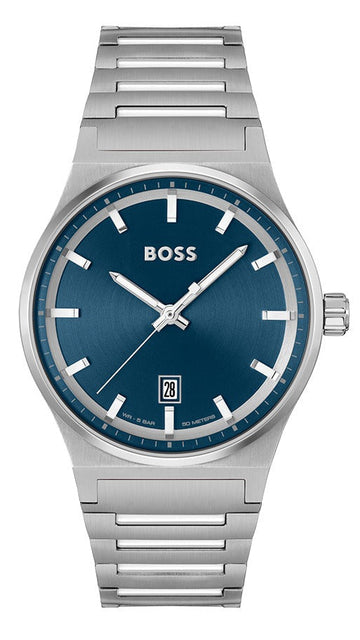Hugo Boss Candor Blue Dial Silver Steel Strap Watch for Men - 1514076