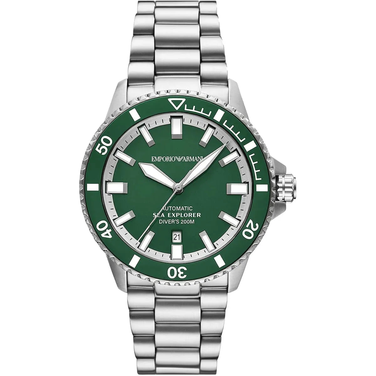 Emporio Armani Sea Explorer Green Dial Silver Steel Strap Watch for Men - AR60088