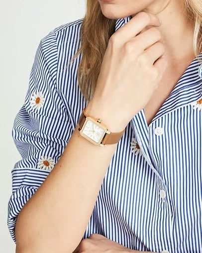 Tory Burch Robinson White Dial Brown Leather Strap Watch for Women - TBW1503