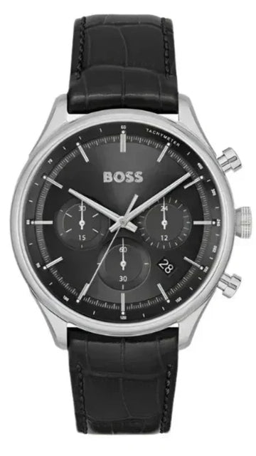  Shop Authentic Hugo Boss Gregor Chronograph Black Dial Black Leather Strap Watch for Men - 1514049 - Luxxuri