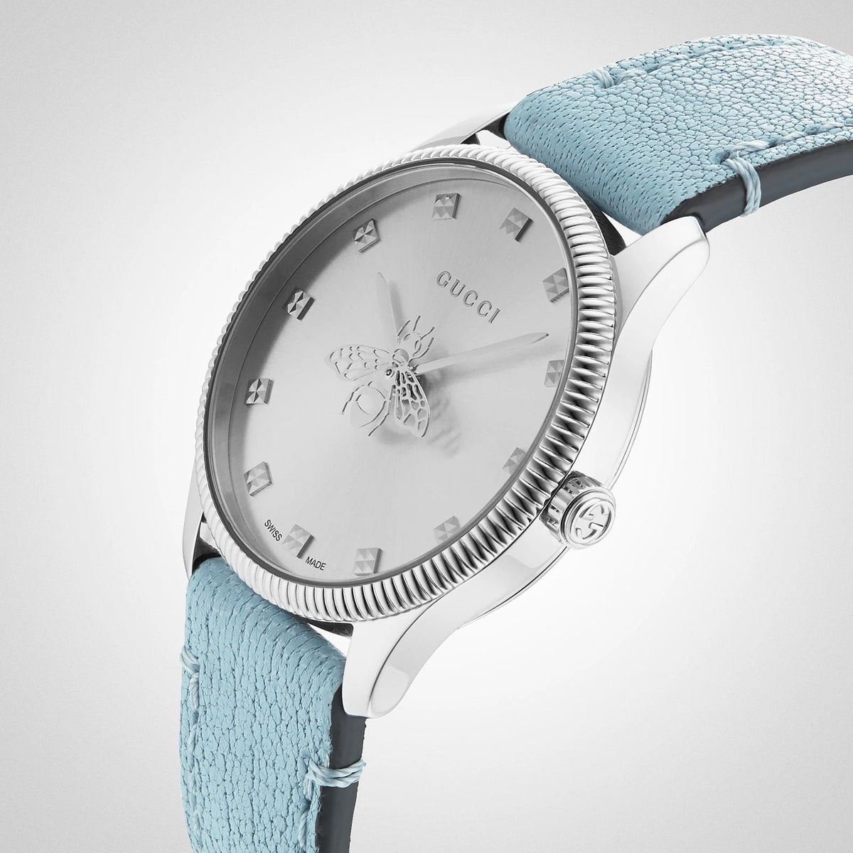 Gucci G Timeless Silver Dial Blue Leather Strap Watch for Women - YA1265039