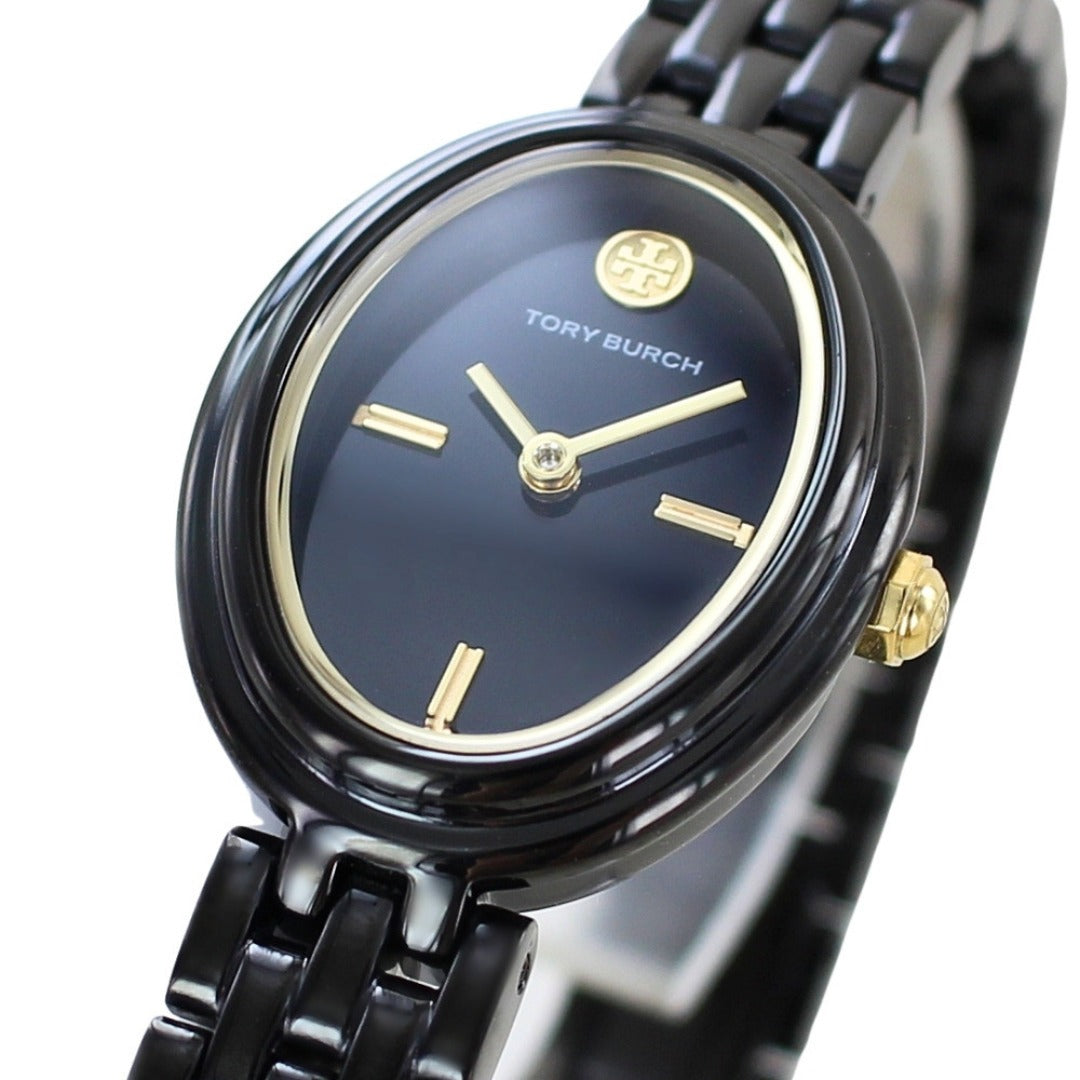 Tory Burch Oval Black Dial Black Steel Strap Watch for Women - TBW6035