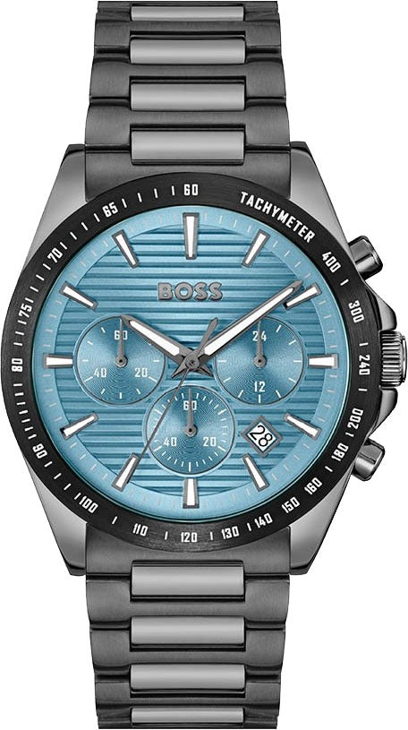 Hugo Boss Strike Chronograph Blue Dial Black Steel Strap Watch for Men - 1514242
