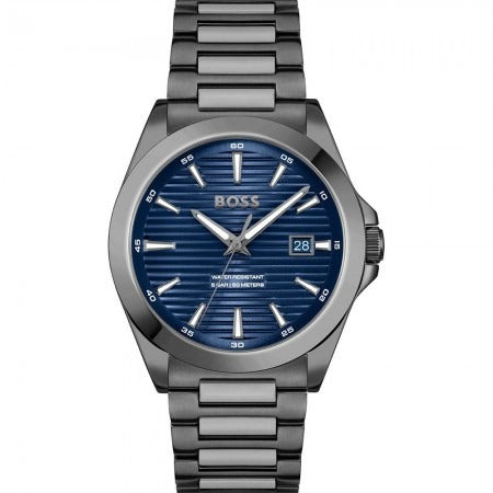 Hugo Boss Strike Blue Dial Gunmetal Grey Steel Strap Watch for Men - 1514175