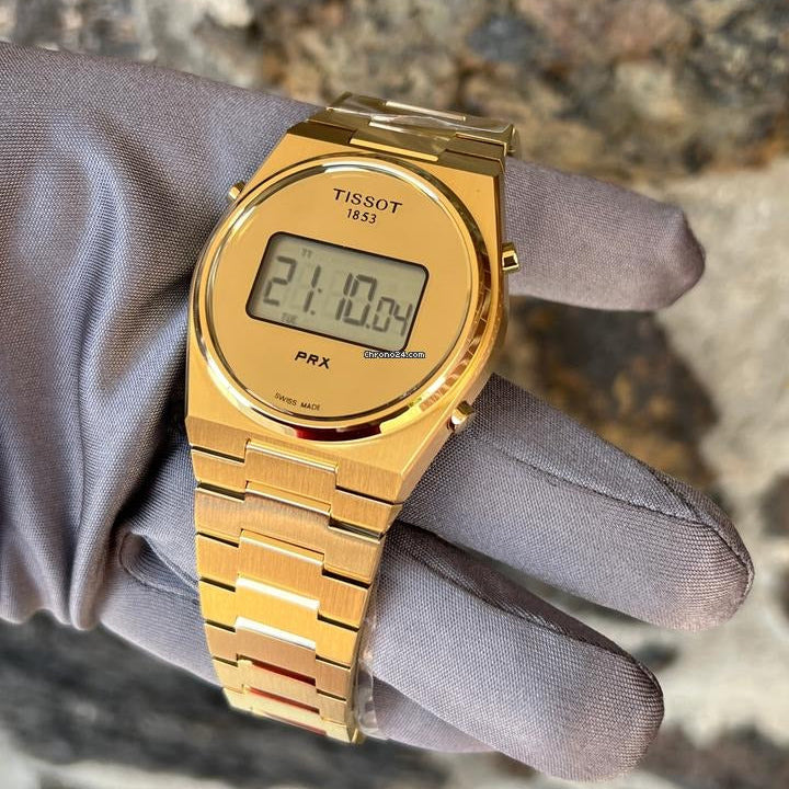 Tissot PRX Digital Quartz Gold Dial Gold Steel Strap Watch for Men - T137.463.33.020.00