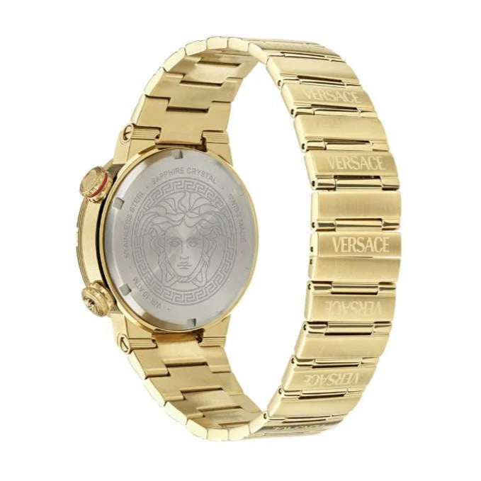  Shop Authentic Versace Greca Logo Quartz Black Dial Gold Steel Strap Watch for Men - VE8G00624 - Luxxuri