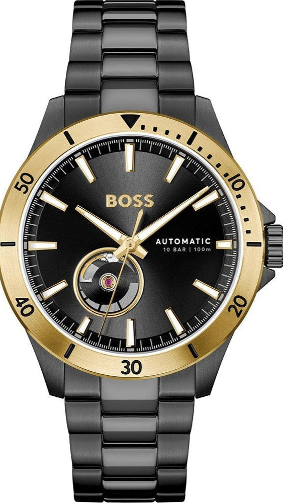  Shop Authentic Hugo Boss Troper Chronograph Automatic Black Dial Black Steel Strap Watch for Men - 1514203 - Luxxuri