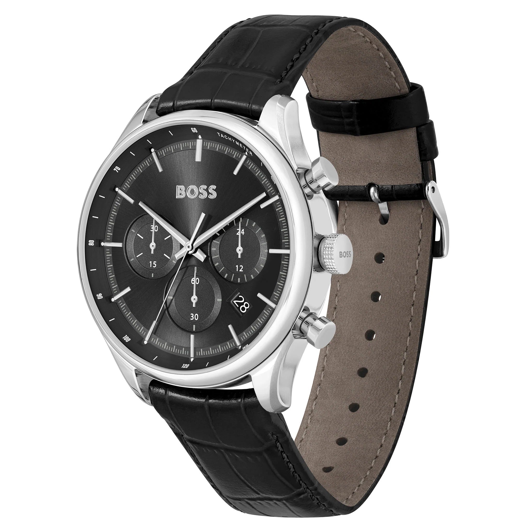  Shop Authentic Hugo Boss Gregor Chronograph Black Dial Black Leather Strap Watch for Men - 1514049 - Luxxuri