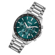 Hugo Boss Strike Chronograph Green Dial Silver Steel Strap Watch for Men - 1514241