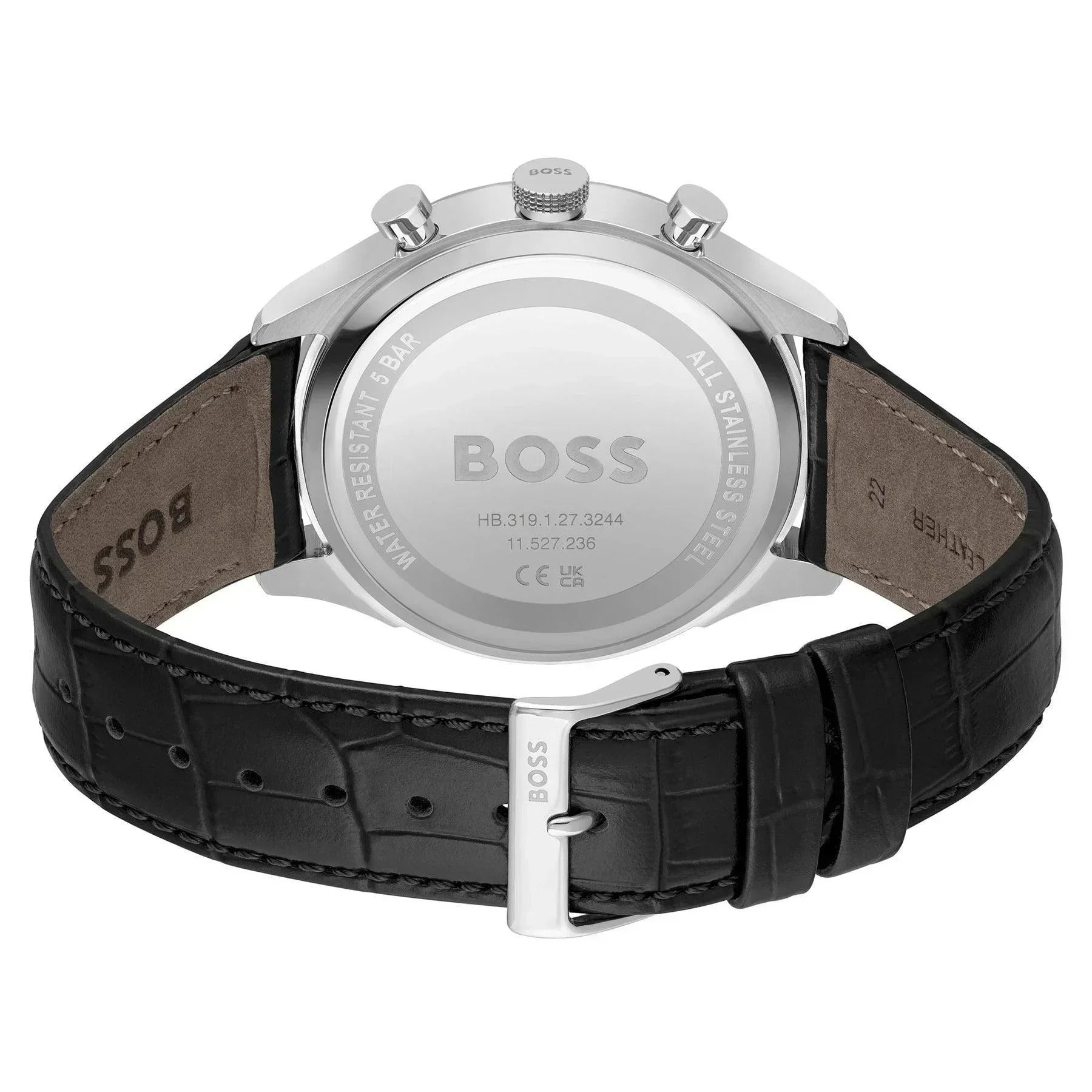 Shop Authentic Hugo Boss Gregor Chronograph Black Dial Black Leather Strap Watch for Men - 1514049 - Luxxuri
