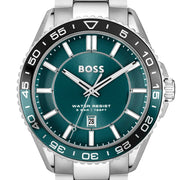 Hugo Boss Runner 3H Green Dial Silver Steel Strap Watch for Men - 1514208