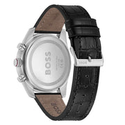 Hugo Boss Skytraveller Chronograph Burgundy Red Dial Black Leather Strap Watch for Men - 1514193