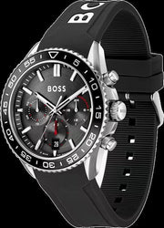 Hugo Boss Runner Chronograph Black Dial Black Silicone Strap Watch for Men - 1514141