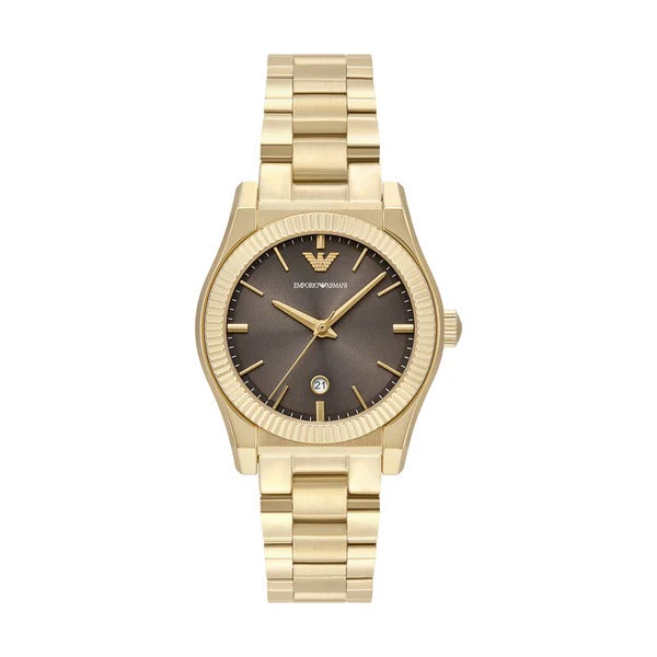 Emporio Armani Federica Brown Dial Gold Steel Strap Watch for Women - AR11700