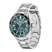 Hugo Boss Runner 3H Green Dial Silver Steel Strap Watch for Men - 1514208