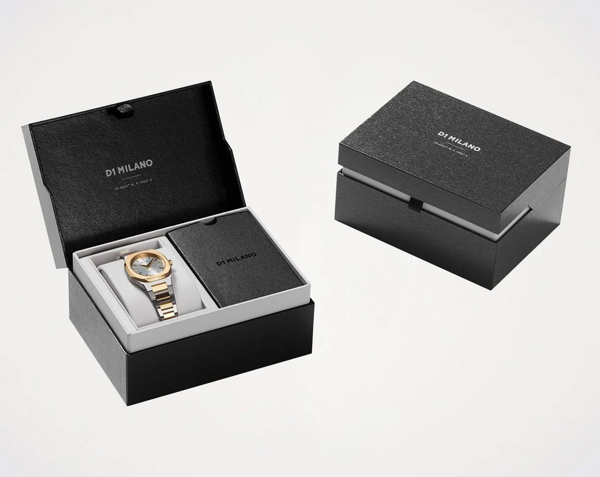 D1 Milano Ultra Thin Silver Dial Two Tone Steel Strap Watch for Women - D1-UTBL34