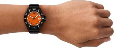 Emporio Armani World Explorer Orange Dial Black Silicone Strap Watch for Men - AR11684