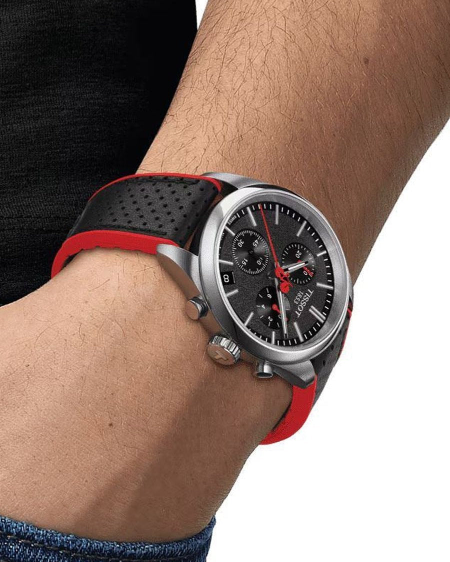 Tissot PR 100 Vuelta Chronograph Black Dial Silver Steel Strap Watch for Men - T150.417.11.051.01