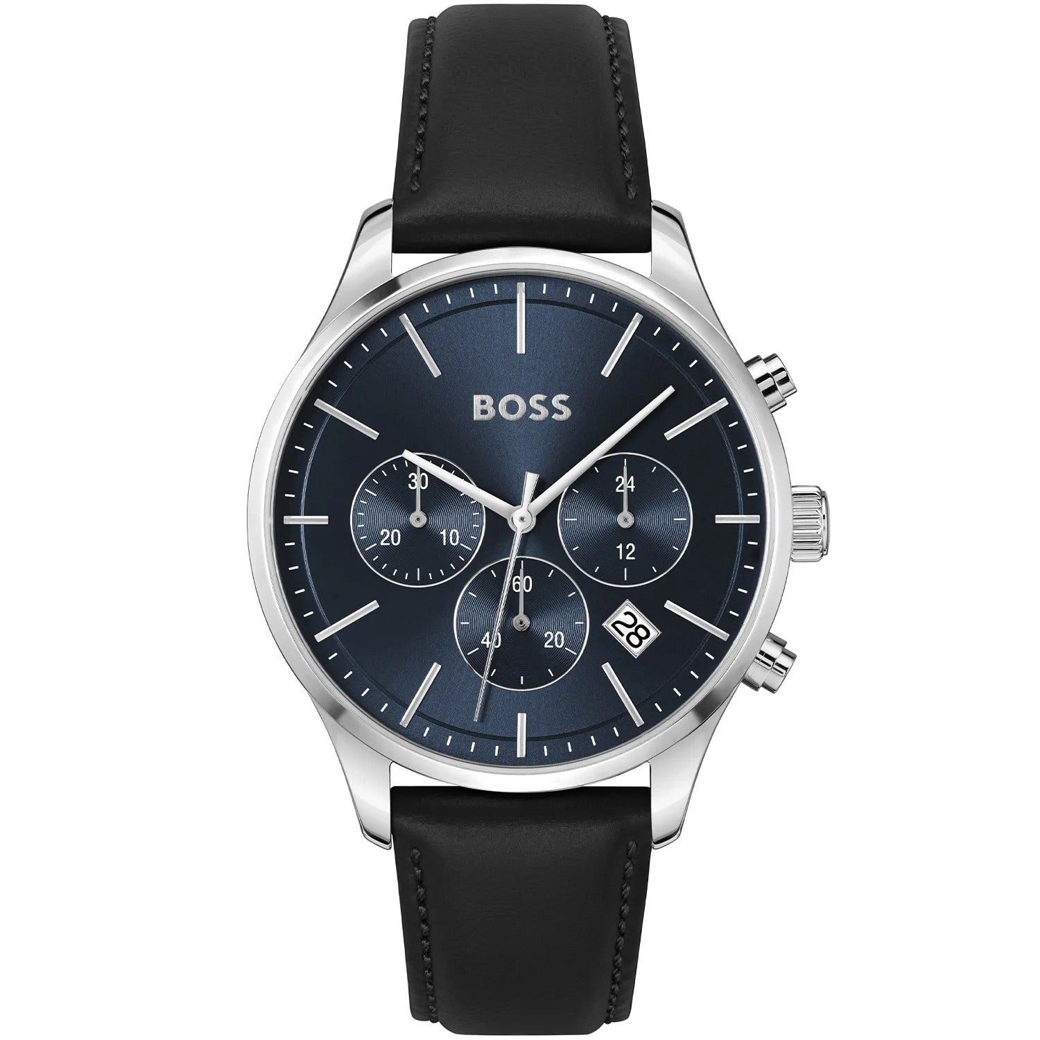  Shop Authentic Hugo Boss Avery Chronograph Blue Dial Black Leather Strap Watch for Men - 1514156 - Luxxuri