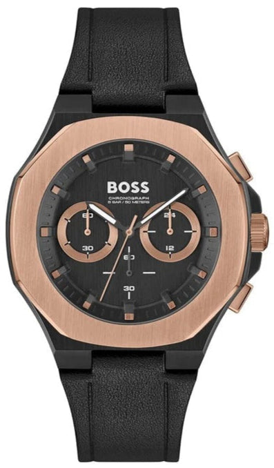  Shop Authentic Hugo Boss Taper Chronograph Black Dial Black Leather Strap Watch for Men - 1514089 - Luxxuri