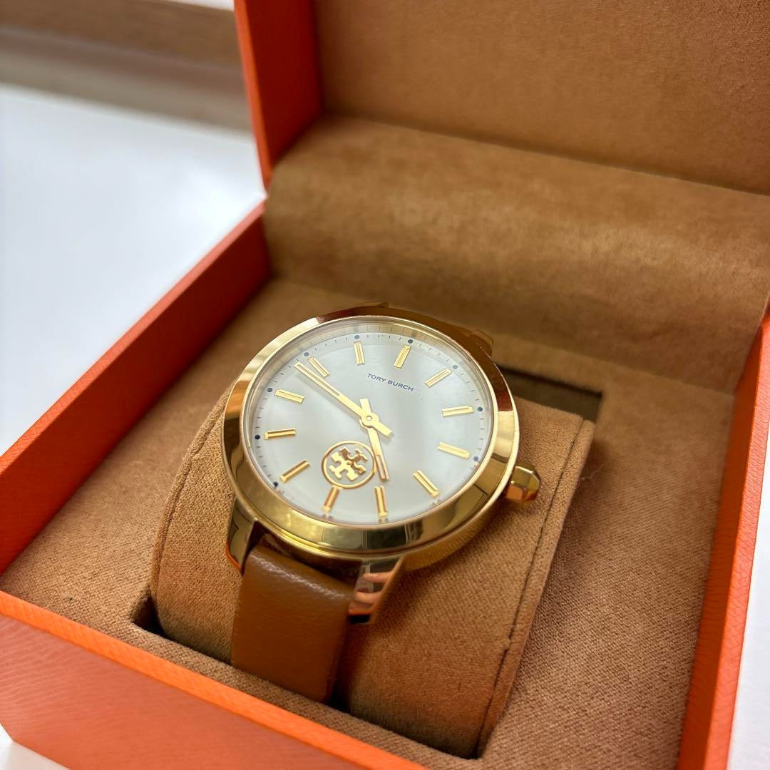 Tory Burch Collins Quartz White Dial Brown Leather Strap Watch for Women - TBW1202