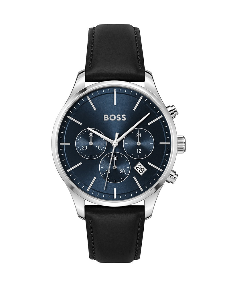  Shop Authentic Hugo Boss Avery Chronograph Blue Dial Black Leather Strap Watch for Men - 1514156 - Luxxuri