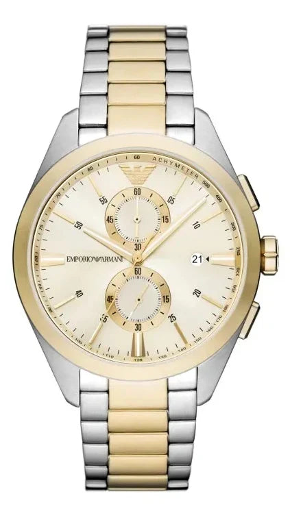 Emporio Armani Elegant Chronograph Cream Dial Two Tone Steel Strap Watch for Men - AR11605