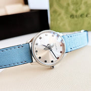 Gucci G Timeless Silver Dial Blue Leather Strap Watch for Women - YA1265039