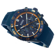 Hugo Boss Runner Chronograph Blue Dial Blue Silicone Strap Watch for Men - 1514142
