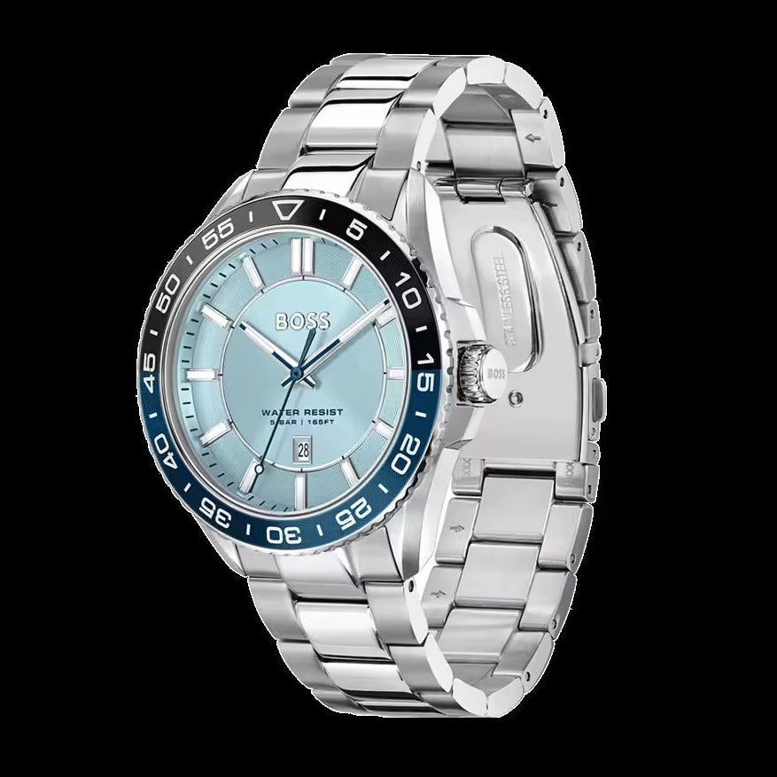 Hugo Boss Runner 3H Light Blue Dial Silver Steel Strap Watch for Men - 1514207