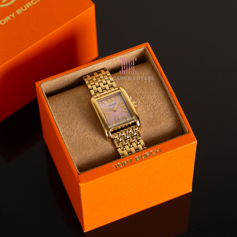 Tory Burch Eleanor Mother of Pearl Pink Dial Gold Steel Strap Watch for Women - TBW1077