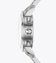Tory Burch Classic Chronograph White Dial Two Tone Steel Strap Watch for Women - TBW1034