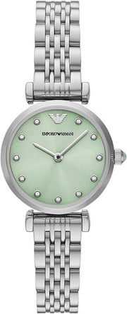 Emporio Armani Gianni T Bar Green Dial Silver Steel Strap Watch for Women - AR11667