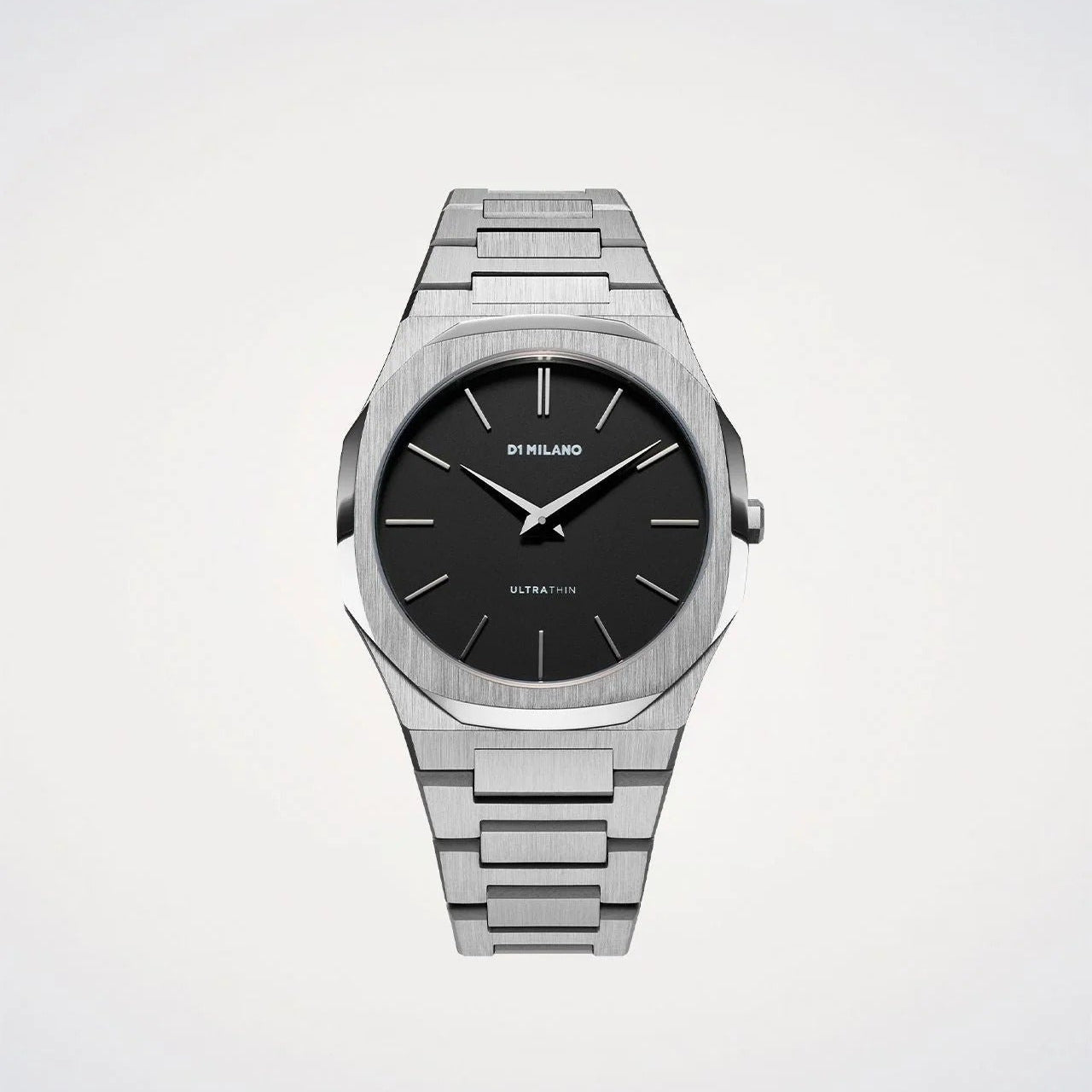 D1 Milano Ultra Thin Matte Black Dial Silver Steel Strap Watch for Men - D1-UTBJ40